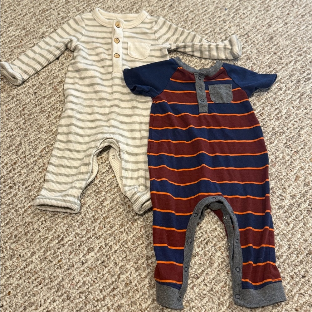 Cat & Jack Striped and Ribbed Bodysuits - Cream and Navy
